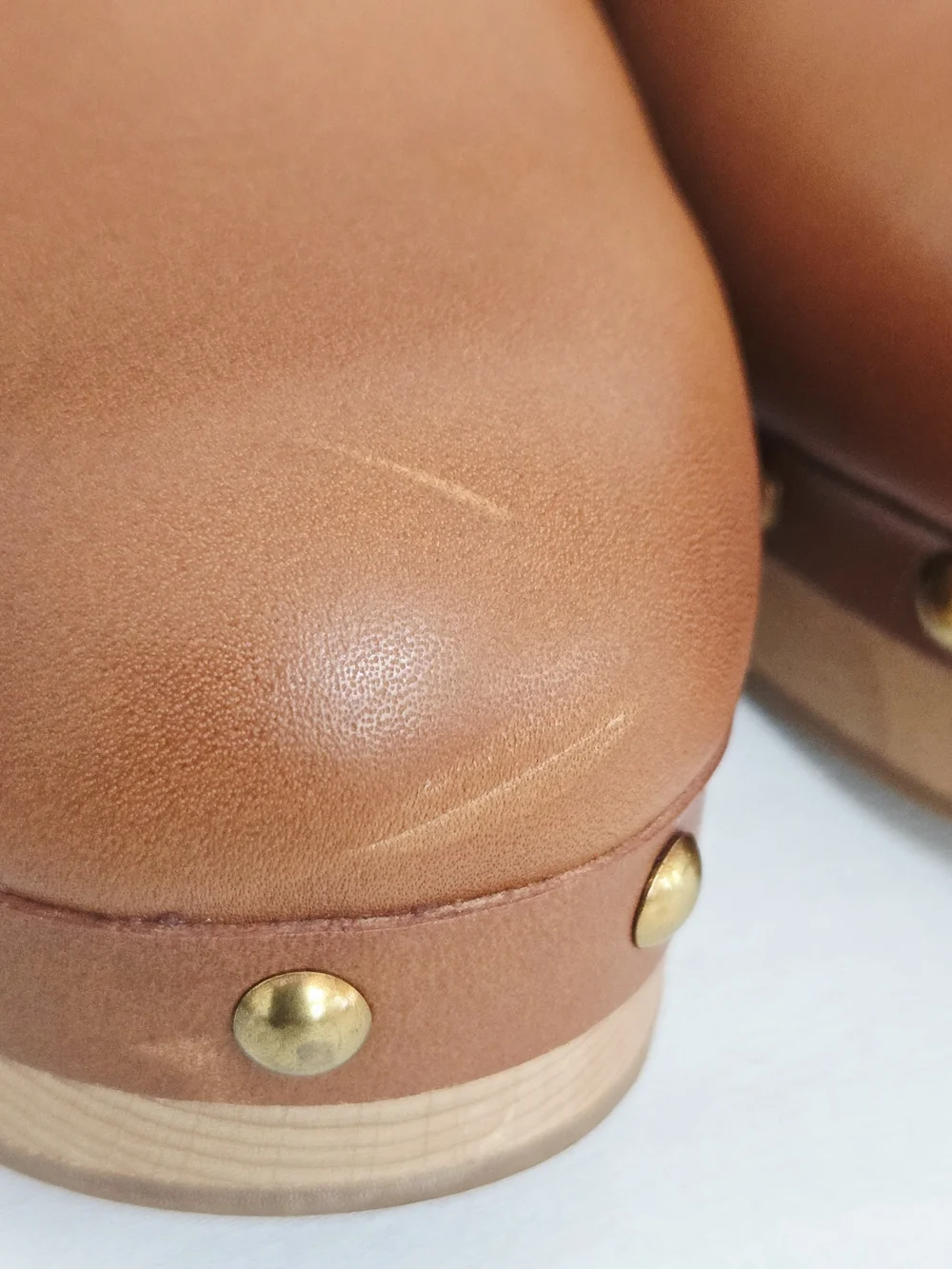 J. Crew Convertible Leather Clogs Tan Brown Studded Wood Platform Mules Size 8.5